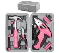 Hi-Spec 19pc 3.6V Pink USB Small Power Screwdriver & Home DIY Tool Kit Set. Cordless & Rechargeable Electric Screwdriver and Compact Hand Tool Box Set