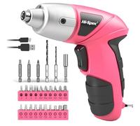Hi-Spec 27 Pc Electric Screwdriver Pink 3.6V with 23 Drill Bits Set, Rechargeable Battery, LED Light & Cordless Screwdriver - Ideal for Home, Office, DIY Projects & Women