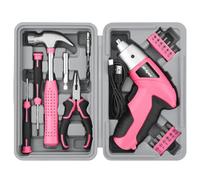 Hi-Spec 3.6V USB Power Screwdriver & Home Tool Kit for Home Repairs, Pink | 19pc, fast assembly help, common screw bit selection, LED visibility, compact grip, quick household fixes, organized storage