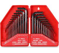 Hi-Spec 30pc Imperial & Metric Hex Allen Key Wrench Folding Set with Small & Large Sizes. Includes Mini 0.035” Up to Long 10mm