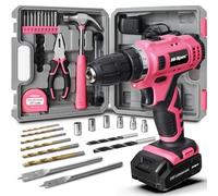 Hi-Spec 30pc Pink Tool Set Box with 12V Cordless Drill & Electric Screwdriver - Ladies DIY Hand Tools Kit for Home, Repairs & Maintenance with Accessories