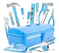 Hi-Spec 33-Piece Beginner Tool Kit with Blue Metal Tool Box, Complete Hand Tools Set for DIY, Home Repair & Household Maintenance