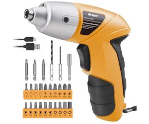 Hi-Spec 34pc 3.6V USB Cordless Electric Screwdriver & Home Tool Kit, Yellow