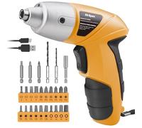 Hi-Spec 34pc Yellow 3.6V Rechargeable Electric Screwdriver with USB Charging LED Light Li-on Battery and Bit Set. Cordless Screwdriver Household Repairs & Assembly