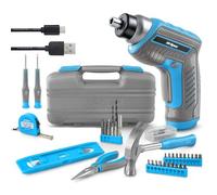 Hi-Spec 35pc Compact Home Tool Kit Set with 3.6V USB Electric Power Cordless Screwdriver. The Starter Basic Tools for Household DIY Repairs in a Small Toolbox