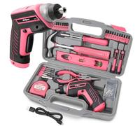 Hi-Spec 35pc Pink Tool Kit with 3.6V USB Cordless Electric Screwdriver for Women's DIY Home Repair & Maintenance - Compact Toolbox with Hand Tools for Household Fixes & Assembly Tasks