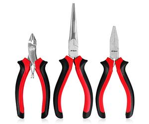 Hi-Spec 3pc Hobby & Craft Work Mini Pliers Tool Set - Precision Sprue Cutters, Long Needle and Flat Nose Pliers for Modelling, Metal Earth Kits, and Jewellery Making