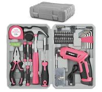 Hi-Spec 42pc Pink 4V USB Electric Power Driver & Household Tool Kit. Cordless Power Screwdriver and Hand Tools in a Compact Box Case