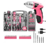 Hi-Spec 56-Piece Pink Home and Office DIY Tool Kit Set in Tool Box and Hi-Spec 27 Pc Electric Screwdriver Pink 3.6V with 23 Drill Bits Set