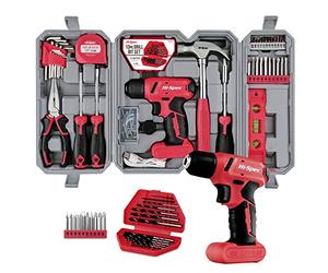 Hi-Spec 57pc Red 8V Electric Drill Set & Household Kit - DIY Hand Tools, Cordless Power Screwdriver, Essential Set with Drill Bits for Home Repairs, Maintenance & Projects