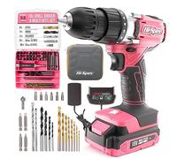Hi-Spec 58pc 18V Pink Womens Electric Cordless Power Ladies Drill Driver Set with Rechargeable Battery, Power Screwdriver Bits, Wood and Metal Drill Bits. All in a Compact Case