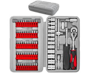 Hi-Spec 69pc Compact DIY Tool Kit Set in a Box Case with Home & Garage Screw Driver Bits, 1/4" Metric Sockets & Wrench Handles