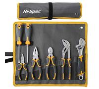 Hi-Spec 7pc Pliers Set Home DIY & Plumbing Hand Pliers Tool Set for Household Repair & Maintenance. Roll-Up Tool Bag with Combination Plier, Adjustable Wrench, & Screwdrivers