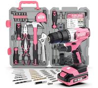 Hi-Spec 81pc Pink 18V Cordless Power Drill Driver Kit for DIY Projects