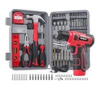 Hi-Spec 8V Cordless Drill Set & Starter Tool Kit - Rechargeable USB Electric Power Drill Driver, Compact Home Tool Set with Accessories, Red, Perfect for DIY Enthusiasts