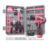 Hi-Spec 8V Cordless Drill Set & Tool Kit for Women - Ladies Complete Rechargeable Electric Power Drill Driver with Starter Tools, Compact Hand Toolbox, Pink, Ideal for Home Projects