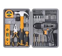 Hi-Spec 8V USB Cordless Drill Driver & Starter Tool Kit for Home DIY, Gray | Fast assembly jobs, cord-free control, compact case storage, wood metal masonry accessories, project ready, fast setup