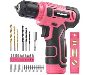 Hi-Spec 8V USB Pink Power Drill Driver & Screw Bit Set for Women. Ladies Cordless & Rechargeable Electric Drill Driver with Wall Hanging Kit