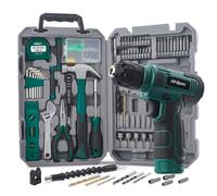 Hi-Spec 8V USB Power Drill Driver and Complete Home Tool Kit Set. Cordless & Rechargeable Electric Drill Driver and Compact Hand Toolbox Set, Green