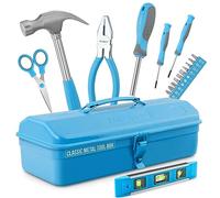 Hi-Spec Blue Beginner Tool Kit Set with Metal Box - Complete Real Hand Tools for DIY Starters, Kids, Home Repairs, Crafts, Learning Projects, Fixes, and Basic Household Maintenance