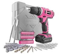 Hi-Spec Electric Drill Driver 12V with Screwdriver and Drill Bit Set Pink 50 Pc. Cordless Drill in a Carry Case with Rechargeable Battery, Power Screwdriver Bits, Wood, Metal, and Masonry Accessories
