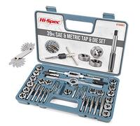Hi-Spec 39pc Imperial SAE & Metric Tap & Die Set. Complete M3 to M12 / #4 to 1/2in tap Spanner Set. Tapping and Threading Tools with Tap Wrench & Screw Pitch Gauge Accessories