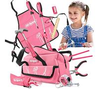 Hi-Spec Kids Real Tool Set with Pink Tool Bag and Accessories - Genuine Metal DIY Tools for Hands-On Learning and Building Projects - Perfect for Starters and Beginners
