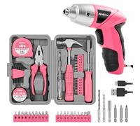Hi-Spec Pink 24pc Home Tool Kit for Women and 3.6V Pink Cordless Electric Screwdriver with 27pc Bit Set - Complete DIY Repair Bundle