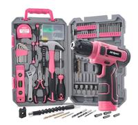 Hi-Spec Pink Tool Set with 8V Drill Set. Complete Cordless & Rechargeable USB Electric Drill Driver Kit for Women, Home DIY Repair & Maintenance, in a Compact Toolbox.