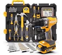 Hi-Spec Tools 18V Cordless Power Drill Driver Set Yellow : Complete Home & Garage Hand Tool Kit For Diy 81Pc