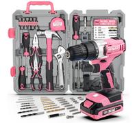 Hi-Spec Tools 18V Drill Pink Electric Cordless Power Drill Screwdriver 81 Pc Tools Kit Set Diy