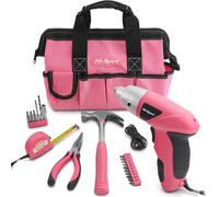 Hi-Spec Tools 20 Pc Pink Hand Tools Set With Cordless Screwdriver In A Bag And Ideal For Gifts