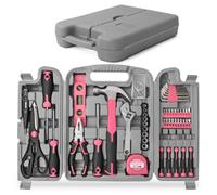 Hi-Spec Tools 56 Pcs Pink Tool Kit For Home Repair Tool Set With Hammer, Screwdriver, Plier.