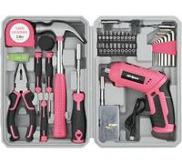 Hi-Spec 42pc Pink 4V USB Electric Power Driver & Household Tool Kit. Cordless Power Screwdriver and Hand Tools in a Compact Box Case