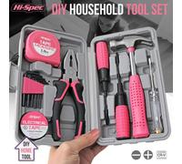 Hi-Spec Tools Hi-Spec 13Pc Pink Small Compact Hand Tool Kit Set For Home & Office