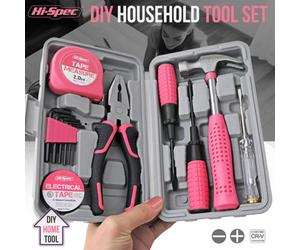 Hi-Spec Tools Hi-Spec 13Pc Pink Small Compact Hand Tool Kit Set For Home & Office