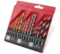Hi-Spec 16pc Compact Multi Steel Drill Bit Box Case Set. HSS Titanium Coated, Brad Points & Masonry Mixed Drill Bits for Metal, Wood, Plastics & Brick