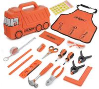 Hi-Spec 17pc Orange Kids Tool Kit & Children's Truck Tool Box - Real Steel Metal Tools for Building, Woodwork, Construction & DIY Projects. Educational Gift Set for Boys & Girls