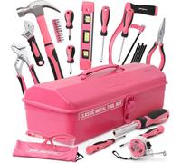 Hi-Spec Tools Hi-Spec 33 Pc Pink Beginner Tool Kit Set With Metal Box Complete Real Hand Tools For Diy Starters.