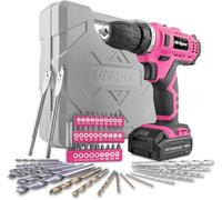 Hi-Spec Tools Hi-Spec 50 Piece 12V Pink Drill Driver & Multi Bit Set. High Speed Cordless & Rechargeable Electric Power Screwdriver & Drill