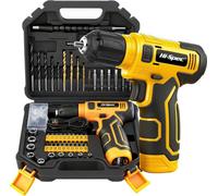 Hi-Spec 8V Yellow Electric Cordless Power Drill Driver, Power Screwdriver Bits, Wood, Metal, and Masonry Drill Bit Set Accessories.