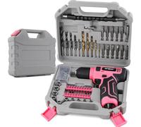 Hi-Spec 8V Pink Electric Cordless Power Drill Driver, Power Screwdriver Bits, Wood, Metal, and Masonry Drill Bit Set Accessories.
