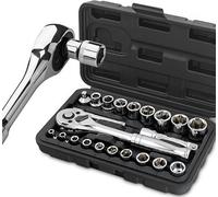 Hi-Spec Tools Professional 22 Pcs Ratchet Spanner Socket Set 1/4" 3/8" Tool Kit Wrench Hi-Spe