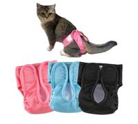 Hi Sprout Reusable Cat Diapers, Washable Cat Incontinence Diapers for Cats Spraying or Cats in Heat or Incontinence，Adjustable Kitty Diapers 3 Pack（XS