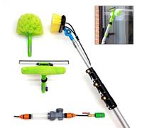 HI-TECH 16ft-20ft-24ft Telescopic Water Fed Window Cleaning Pole, Solar panel Conservatory Roof Cleaner, Extended Extension Extendable Water Fed Spray Squeegee Hose Brush Kit