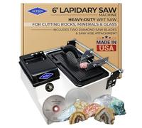 Hi-Tech Diamond 6" Lapidary Saw - Rock Saw for Cutting Rocks & Glass, Stone Cutter, Power Tools, Trimming, Two Diamond Blades & Vise Attachment Included - 1/4 HP Variable Speed, 6 Inch, 115V Only