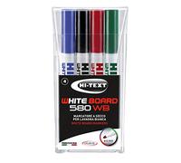 Hi-Text Marcatore per lavagna 580WB, punta tonda, busta 4 colori: nero, rosso, blu, verde, 20580WB004BE