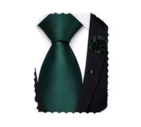 Hi-Tie 70'' Pine Green Extra Long Ties for Men Silk Solid Mens Dress Ties and Flower Lapel Pin Set Necktie for Wedding Prom