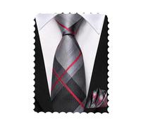 Hi-Tie Black Grey Red Boys Tie Silk Plaid Checks Ties for Kids Self-Tied Youth Necktie Pocket Square for School Wedding