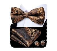 Hi-Tie Bow Ties for Men Pre-Tied Adjustable Silk Bowties Lapel Pin Pocket Square Set for Wedding Party, B Black and Gold, M